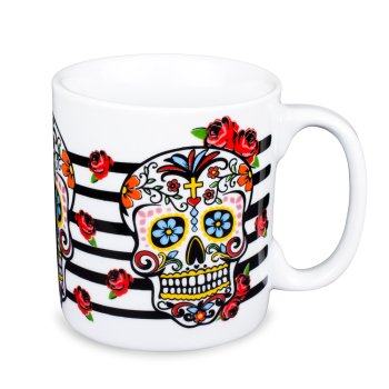 Caneca de Porcelana 320 ml decoração faixa- Caveira Listras Preta 13
