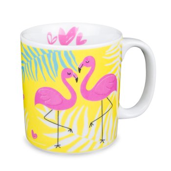 Caneca de Porcelana 320 ml decoração faixa- Flamingo Amarelo 16