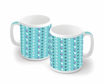 Caneca de Porcelana 320 ml decoração faixa- Coração e Floral 9026
