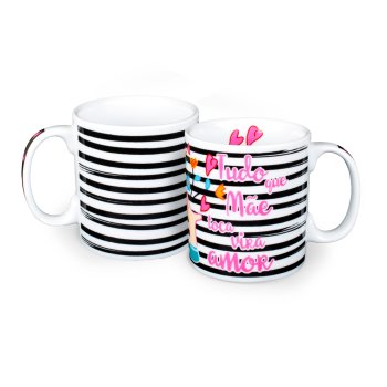 Caneca de Porcelana 320 ml decoração faixa- Tudo que mãe toca vira amor. 76