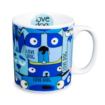 Caneca de Porcelana 320 ml decoração faixa- Dog Azul 24