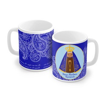 Caneca de Porcelana 320 ml decoração faixa- Mãe Nossa senhora Aparecida. 326