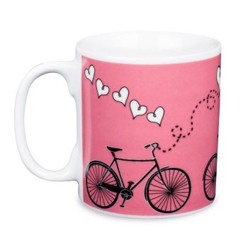 Caneca de Porcelana 320 ml decoração faixa- Bike Rosa 85