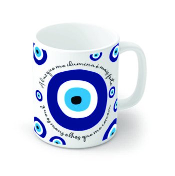 Caneca de Porcelana 320 ml decoração Olho grego, (1 lado da caneca).