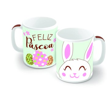 Caneca de Porcelana 320 ml decoração faixa- Páscoa feliz. P5