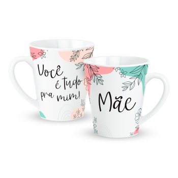 Caneca de Porcelana 300 ml decoração faixa - Mãe você é tudo pra mim! 2219