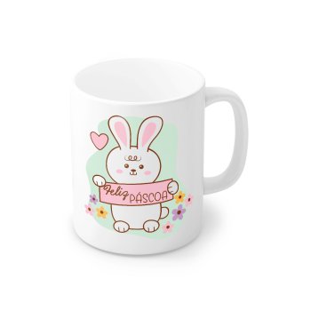 Caneca de Porcelana 320 ml decoração Pascoa sortidas, (1 lado da caneca). Ref 268