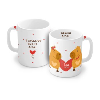Caneca de Porcelana 320 ml decoração faixa - Love Capivaras 6079