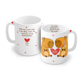 Caneca de Porcelana 320 ml decoração faixa - Love Capivaras 6080