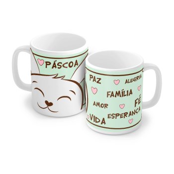 Caneca Porcelana 320 ml - Páscoa - Família Paz  Amor Vida - P 10