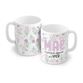 Caneca de Porcelana 320 ml decoração faixa- Mãe Amor 1560