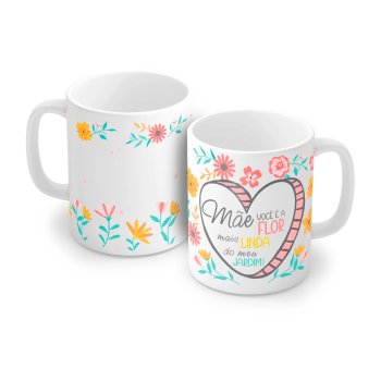 Caneca de Porcelana 320 ml decoração faixa- Mãe flor 1562