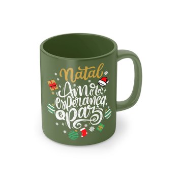 Caneca Porcelana 320 ml Coloridas- Decoração Natal Sortidas 1 lado Spot 3048